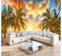 XLMING Beautiful Sunset Sea Coconut Trees Beach 3D Wallpaper Luxury Home Dining Decor Paste Sofa Living Room The Wall for Bedroom Mural-400cm×280cm