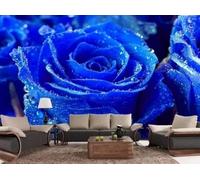 XLMING Beautiful Three Dimensional Blue Rose Water Droplets 3D Wallpaper Premium Textured Silk Study Dining Living Room Bedroom Sofa TV Wall Easy Install-400cm×280cm