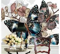 XLMING Beautiful Three Dimensional Butterflies Orchids Flowers 3D Wallpaper Luxury Silk Study Dining Feature Sofa Grey Bedroom Living Room Tv Decorative Wall-400cm×280cm