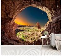 XLMING Beautiful Three Dimensional Cave Sunset Landscape 3D Wallpaper Silky Texture Home Study Office Grey Dining Room Sofa Bedroom Living Room TV Backdrop-430cm×300cm