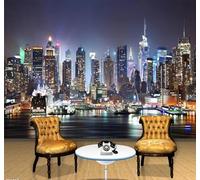 XLMING Beautiful Three Dimensional City Architecture River Night View 3D Wallpaper Premium Textured Silk Study Dining Living Room Bedroom Sofa TV Wall Easy Install-300cm×210cm