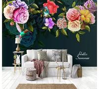 XLMING Beautiful Three Dimensional Colourful Flowers Birds 3D Wallpaper Luxury Silk Study Dining Feature Sofa Grey Bedroom Living Room Tv Decorative Wall-250cm×170cm