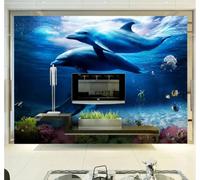 XLMING Beautiful Three Dimensional Dolphin Blue Underwater World 3D Wallpaper Luxury Silk Study Dining Feature Sofa Grey Bedroom Living Room Tv Decorative Wall-430cm×300cm