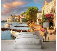 XLMING Beautiful Three Dimensional Harbour Small Town Landscape 3D Wallpaper Luxury Home Dining Decor Paste Sofa Living Room The Wall for Bedroom Mural-250cm×170cm