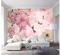 XLMING Beautiful Three Dimensional Pink Jewels Flowers 3D Wallpaper Premium Textured Silk Study Dining Living Room Bedroom Sofa TV Wall Easy Install-350cm×256cm