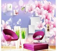 XLMING Beautiful Three Dimensional Pink Lilies Butterflies 3D Wallpaper Luxury Home Dining Decor Paste Sofa Living Room The Wall for Bedroom Mural-200cm×140cm