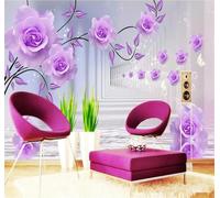 XLMING Beautiful Three Dimensional Purple Flowers Corridor 3D Wallpaper Premium Textured Silk Study Dining Living Room Bedroom Sofa TV Wall Easy Install-430cm×300cm