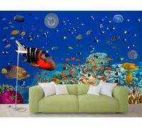 XLMING Beautiful Three Dimensional Underwater World Coral Schools of Fish 3D Wallpaper Silky Texture Home Study Office Grey Dining Room Sofa Bedroom Living Room TV Backdrop-200cm×140cm