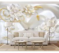 XLMING Beautiful Three Dimensional White Flowers Reindeer 3D Wallpaper Premium Textured Silk Study Dining Living Room Bedroom Sofa TV Wall Easy Install-350cm×256cm