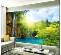 XLMING Beautiful Waterfall Lake Forest Morning Sunlight 3D Wallpaper Silky Texture Home Study Office Grey Dining Room Sofa Bedroom Living Room TV Backdrop-300cm×210cm