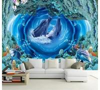 XLMING Beautiful Whirlpool Dolphin Underwater World Coral 3D Wallpaper Luxury Silk Study Dining Feature Sofa Grey Bedroom Living Room Tv Decorative Wall-150cm×105cm