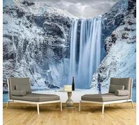 XLMING Beautiful Winter Snow Capped Mountains Waterfall Natural Scenery 3D Wallpaper Silky Texture Home Study Office Grey Dining Room Sofa Bedroom Living Room TV Backdrop-400cm×280cm