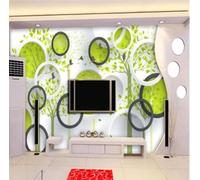 XLMING Black and White Circular Birds in Flight Green Trees 3D Wallpaper Premium Textured Silk Study Dining Living Room Bedroom Sofa TV Wall Easy Install-300cm×210cm