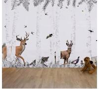 XLMING Black and White Forest Reindeer Birds Landscape 3D Wallpaper Luxury Home Dining Decor Paste Sofa Living Room The Wall for Bedroom Mural-150cm×105cm