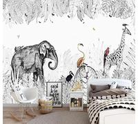XLMING Black and White Jungle Elephant Giraffe Animals 3D Wallpaper Luxury Home Dining Decor Paste Sofa Living Room The Wall for Bedroom Mural-200cm×140cm