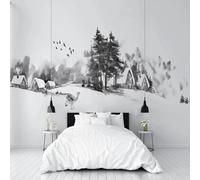 XLMING Black and White Winter Forest Houses Snowy Scene 3D Wallpaper Luxury Home Dining Decor Paste Sofa Living Room The Wall for Bedroom Mural-200cm×140cm