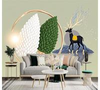 XLMING Black Deer Golden Antlers Abstract Leaves Hills Reflections 3D Wallpaper Silky Texture Home Study Office Grey Dining Room Sofa Bedroom Living Room TV Backdrop-200cm×140cm