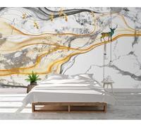 XLMING Black Gold Lines Birds in Flight Elk 3D Wallpaper Silky Texture Home Study Office Grey Dining Room Sofa Bedroom Living Room TV Backdrop-150cm×105cm