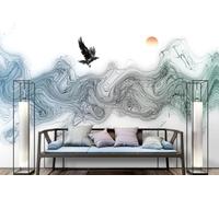 XLMING Black Smoke Abstract Birds Sunrise 3D Wallpaper Luxury Silk Study Dining Feature Sofa Grey Bedroom Living Room Tv Decorative Wall-350cm×256cm