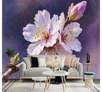 XLMING Blooming Cherry Blossoms Purple Art Painting Style 3D Wallpaper Premium Textured Silk Study Dining Living Room Bedroom Sofa TV Wall Easy Install-150cm×105cm