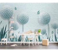 XLMING Blue Brick Wall Dandelions Butterflies Plants 3D Wallpaper Luxury Home Dining Decor Paste Sofa Living Room The Wall for Bedroom Mural-200cm×140cm