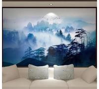 XLMING Blue Ink Landscape Pine Trees Birds 3D Wallpaper Luxury Home Dining Decor Paste Sofa Living Room The Wall for Bedroom Mural-300cm×210cm