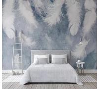 XLMING Blue Ink Wash Hand Painted White Feathers 3D Wallpaper Luxury Home Dining Decor Paste Sofa Living Room The Wall for Bedroom Mural-350cm×256cm