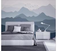 XLMING Blue Ink Wash Landscape Birds in Flight Scenery 3D Wallpaper Luxury Home Dining Decor Paste Sofa Living Room The Wall for Bedroom Mural-400cm×280cm