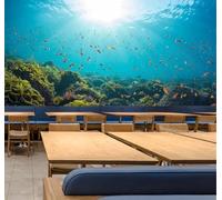 XLMING Blue Sea School of Fish Sunlight Underwater World 3D Wallpaper Silky Texture Home Study Office Grey Dining Room Sofa Bedroom Living Room TV Backdrop-200cm×140cm