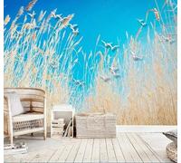 XLMING Blue Sky Birds in Flight Reeds Pastoral Scenery 3D Wallpaper Premium Textured Silk Study Dining Living Room Bedroom Sofa TV Wall Easy Install-300cm×210cm