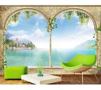XLMING Blue Sky Ocean Castle Brick Wall Plants 3D Wallpaper Luxury Home Dining Decor Paste Sofa Living Room The Wall for Bedroom Mural-200cm×140cm