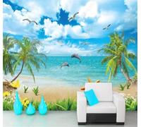 XLMING Blue Sky Sea Beach Coconut Tree 3D Wallpaper Luxury Home Dining Decor Paste Sofa Living Room The Wall for Bedroom Mural-350cm×256cm