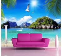 XLMING Blue Sky Sea Islands Seascape 3D Wallpaper Luxury Home Dining Decor Paste Sofa Living Room The Wall for Bedroom Mural-200cm×140cm