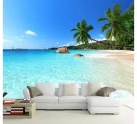 XLMING Blue Sky Sea Palm Trees Coast Scenery 3D Wallpaper Luxury Silk Study Dining Feature Sofa Grey Bedroom Living Room Tv Decorative Wall-250cm×170cm