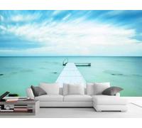 XLMING Blue Sky Sea Wooden Bridge Landscape 3D Wallpaper Luxury Home Dining Decor Paste Sofa Living Room The Wall for Bedroom Mural-300cm×210cm