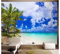 XLMING Blue Sky White Clouds Beach Seascape Coconut Trees 3D Wallpaper Luxury Silk Study Dining Feature Sofa Grey Bedroom Living Room Tv Decorative Wall-400cm×280cm