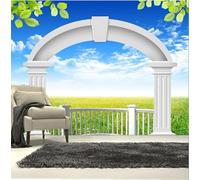 XLMING Blue Sky White Clouds Castle Archway Grassland 3D Wallpaper Luxury Home Dining Decor Paste Sofa Living Room The Wall for Bedroom Mural-200cm×140cm