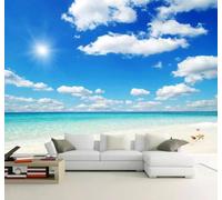 XLMING Blue Sky White Clouds Coast Beach Scenery 3D Wallpaper Luxury Silk Study Dining Feature Sofa Grey Bedroom Living Room Tv Decorative Wall-300cm×210cm