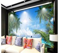 XLMING Blue Sky White Clouds Coconut Trees Beach Seascape 3D Wallpaper Luxury Silk Study Dining Feature Sofa Grey Bedroom Living Room Tv Decorative Wall-400cm×280cm