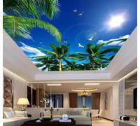 XLMING Blue Sky White Clouds Coconut Trees Seagulls Natural Scenery 3D Wallpaper Premium Textured Silk Study Dining Living Room Bedroom Sofa TV Wall Easy Install-150cm×105cm