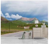XLMING Blue Sky White Clouds Mountain Peaks Grassland Road 3D Wallpaper Premium Textured Silk Study Dining Living Room Bedroom Sofa TV Wall Easy Install-300cm×210cm