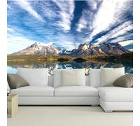 XLMING Blue Sky White Clouds Mountain Peaks Lakes Reflections 3D Wallpaper Premium Textured Silk Study Dining Living Room Bedroom Sofa TV Wall Easy Install-430cm×300cm