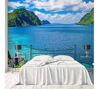 XLMING Blue Sky White Clouds Mountain Peaks Lakes Scenery 3D Wallpaper Premium Textured Silk Study Dining Living Room Bedroom Sofa TV Wall Easy Install-250cm×170cm