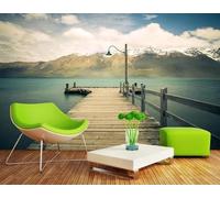 XLMING Blue Sky White Clouds Mountain Peaks Lakeside Floating Bridge 3D Wallpaper Luxury Home Dining Decor Paste Sofa Living Room The Wall for Bedroom Mural-400cm×280cm