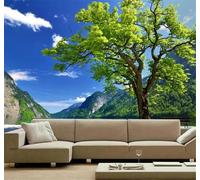 XLMING Blue Sky White Clouds Mountains and Rivers Trees Scenery 3D Wallpaper Luxury Silk Study Dining Feature Sofa Grey Bedroom Living Room Tv Decorative Wall-200cm×140cm