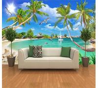 XLMING Blue Sky White Clouds Ocean Beach Coconut Trees 3D Wallpaper Luxury Home Dining Decor Paste Sofa Living Room The Wall For Bedroom Mural-200cm×140cm