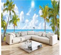 XLMING Blue Sky White Clouds Ocean Dolphins Coconut Palms 3D Wallpaper Premium Textured Silk Study Dining Living Room Bedroom Sofa TV Wall Easy Install-400cm×280cm