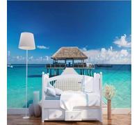 XLMING Blue Sky White Clouds Ocean Wooden Bridge Small Boat 3D Wallpaper Luxury Home Dining Decor Paste Sofa Living Room The Wall for Bedroom Mural-430cm×300cm