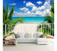 XLMING Blue Sky White Clouds Sea Beach Balcony 3D Wallpaper Luxury Silk Study Dining Feature Sofa Grey Bedroom Living Room Tv Decorative Wall-250cm×170cm