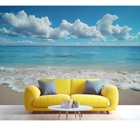 XLMING Blue Sky White Clouds Sea Beach Scenery 3D Wallpaper Premium Textured Silk Study Dining Living Room Bedroom Sofa TV Wall Easy Install-250cm×170cm